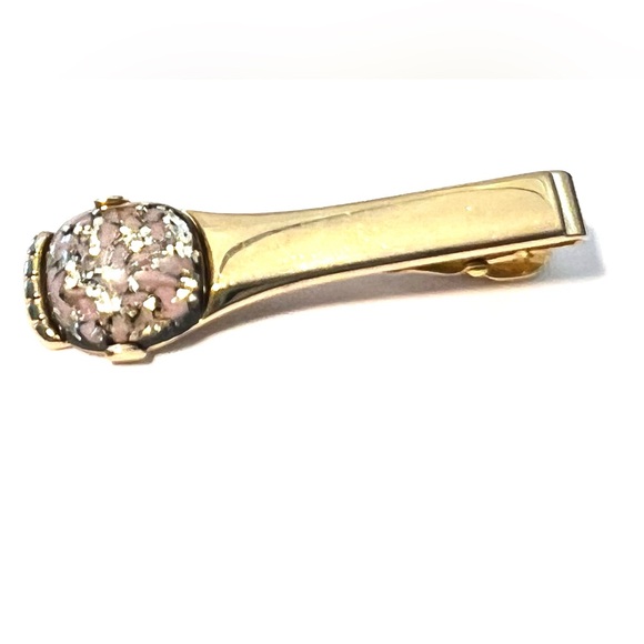 Vintage Retro Gold Tone Signed Anson Bar, Tie Clip Confetti Lucite Gold Flakes - Picture 3 of 9